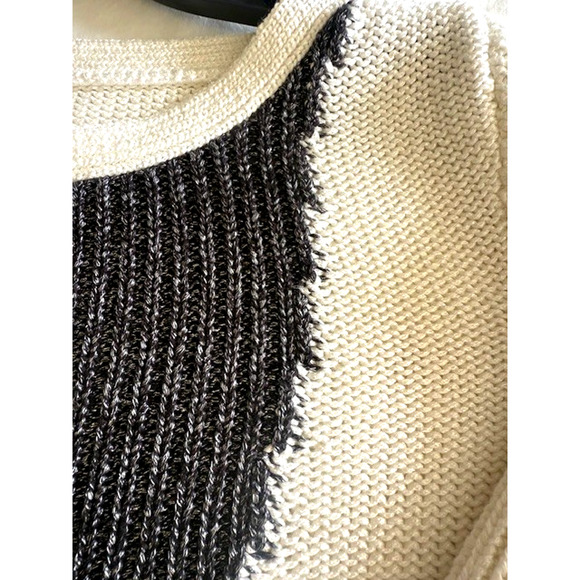 Calvin Klein Sweater Sz Large Women’s Cream Black Acrylic Knit Side Zip MOD 90's - Picture 5 of 10